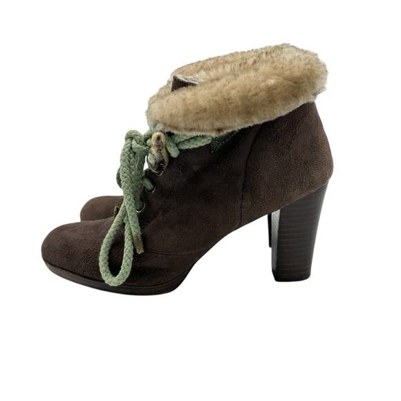 Miss L Fire London Booties Womens Size 8.5 Brown Suede Faux Fur Edgy Boho Artsy - Picture 5 of 10